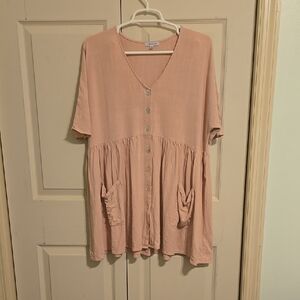 Blush Button-Down Tunic with Pockets
